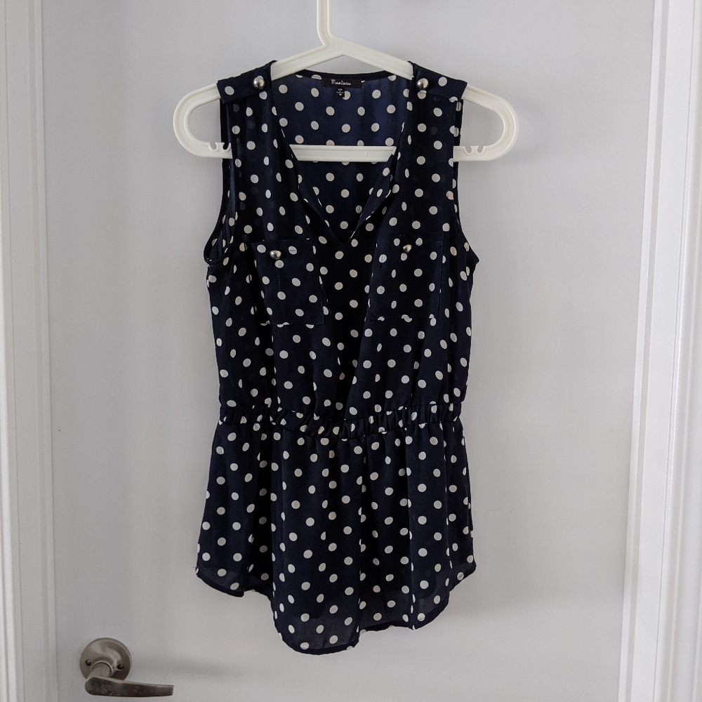 Monteau Blue polka dot cinched tunic
